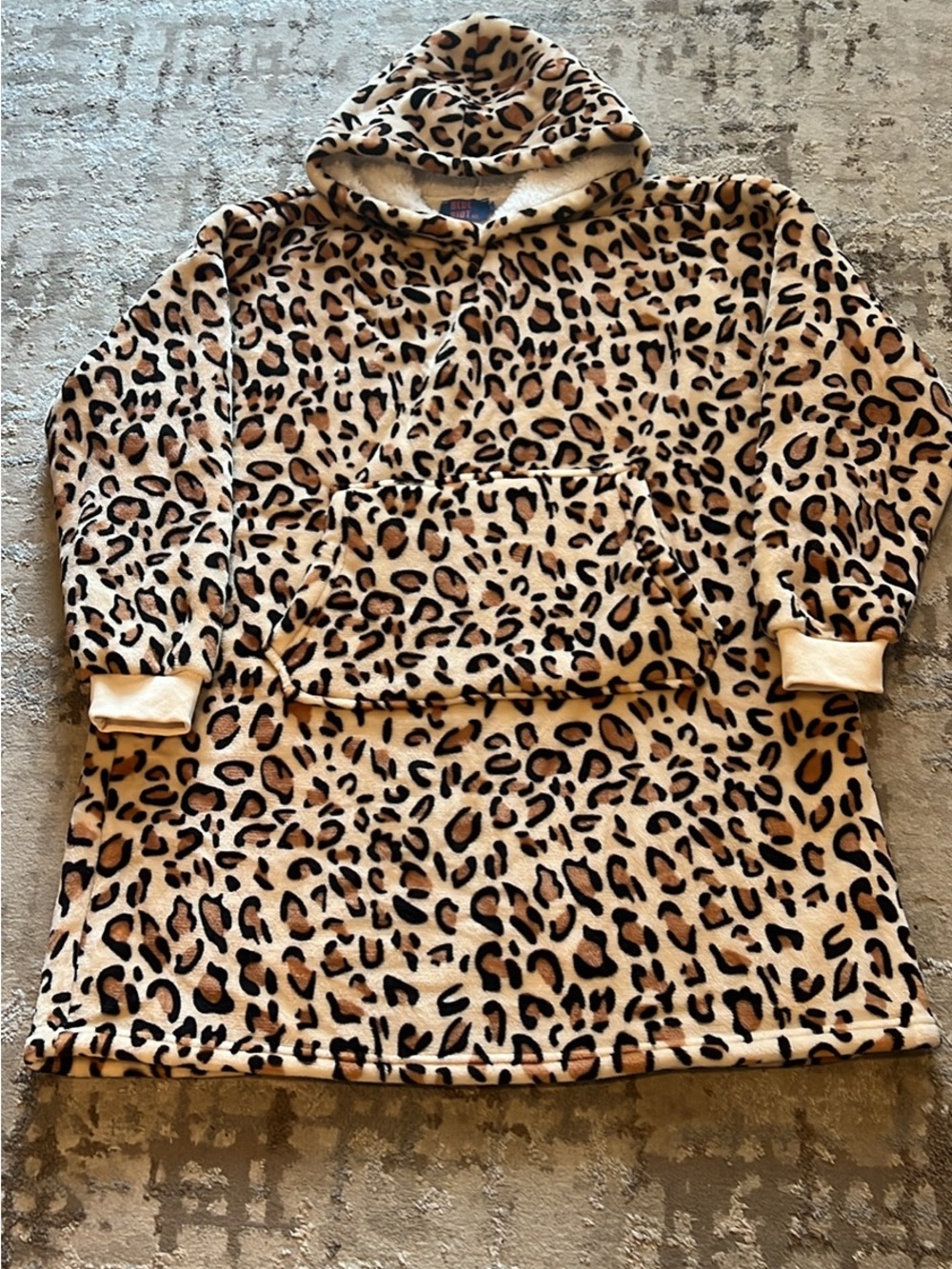 Leopard Print Plush Hoodie Dress - Beige/Black
